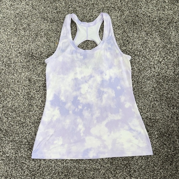 Athleta Nitro Printed Tank Top Womens Purple Tie Dye Racerback Logo Pullover - Picture 2 of 5